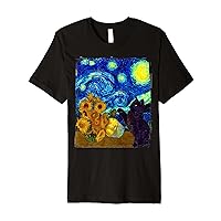 Starry Night Black Cat, Funny Van Gogh Sunflower, Cat Lover Premium T-Shirt
