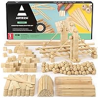 Arteza Wood Crafting Kit, 662 Pieces, 200 Bamboo Skewers, 200 Unfinished Blocks, 150 Wood Beads, 100 Jumbo Craft Sticks, 12 Wood Dowels, Art Supplies for Unfinished Wood Crafts and DIY Projects