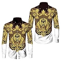 Men's Golden Chain Pattern Print Tops Men Short/Long Sleeve Button Shirts Hawaiian Vacation Costume