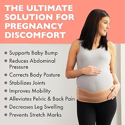 AZMED Maternity Belly Band for Pregnant Women - Pregnancy Must Haves Belly Support Band for Abdomen, Pelvic, Waist, Back - All Stages of Pregnancy & Postpartum Belly Band (Beige) - Pregnant Mom Gifts