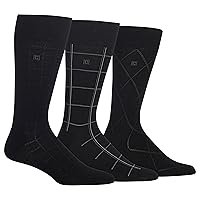 Chaps Men's Classic Dress Crew Socks-3 Pair Pack-Pattern and Solid Color Designs