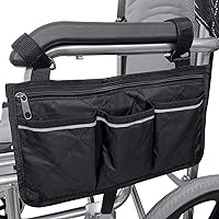Wheelchair Side Bag, Waterproof Armrest Pouch Bag with Bright Line Black Storage Organizers for Walkers, Rollators, Scooters
