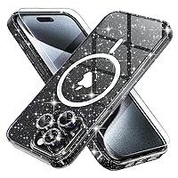 Choiche for iPhone 15 Pro Max Case Magnetic, Women Clear Glitter Bling Sparkly Case, [3xDiamond Camera Lens Protectors] [2xTempered Glass Screen Protectors] [Compatible MagSafe] (Glitter Black)