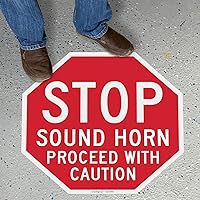 SmartSign “Stop - Sound Horn, Proceed with Caution” Anti Slip Adhesive Octagonal Floor Sign | 24
