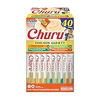INABA Churu Cat Treats, Grain-Free, Lickable, Squeezable Creamy Purée Cat Treat/Topper with Vitamin E & Taurine, 0.5 Ounces Each Tube, 40 Tubes, Chicken Variety Box