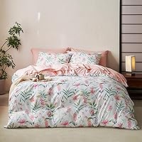 Wake In Cloud - King Comforter Set with Sheets, 7 Piece Bed in a Bag, Lightweight Bedding for Women Girls, Floral Pink Green Flower on White Cute Shabby Chic Coquette Cottagecore