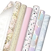 Hallmark Pastel Wrapping Paper Bundle with Cutlines on Reverse (6 Rolls: 130 Square Feet Total) Pink, Gold, Blue for Birthdays, Weddings, Bridal Showers, Baby Showers and More