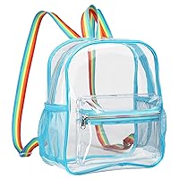 F-color Clear Backpack Stadium Approved, Clear Mini Backpack with Adjustable Straps for Concert Sport Event, Waterproof See Through Backpack for Women Kids, Blue