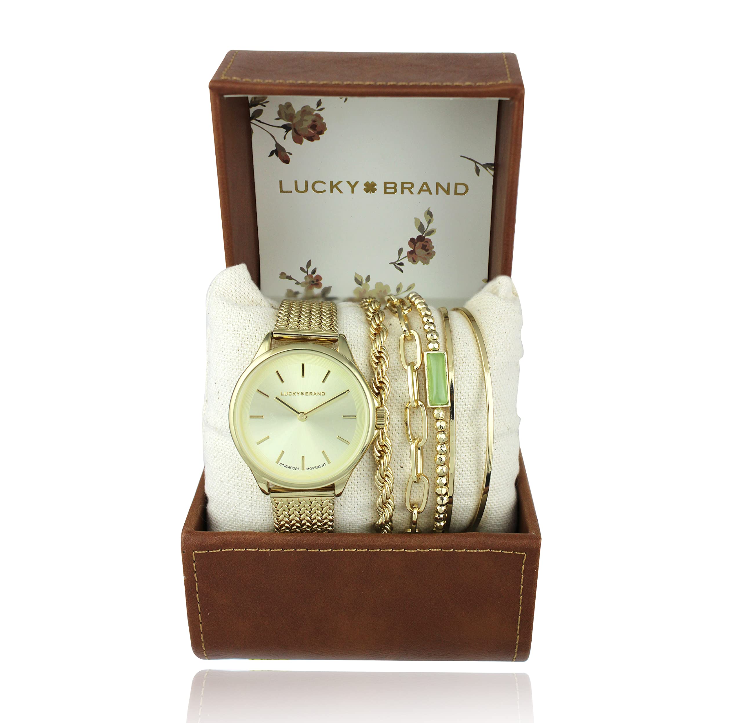 Lucky Brand Watches for Women Analog Display with Stainless Steel Strap Minimalist Watch Quartz Movement Women's Wrist Watches with Bracelet Gift Box Set