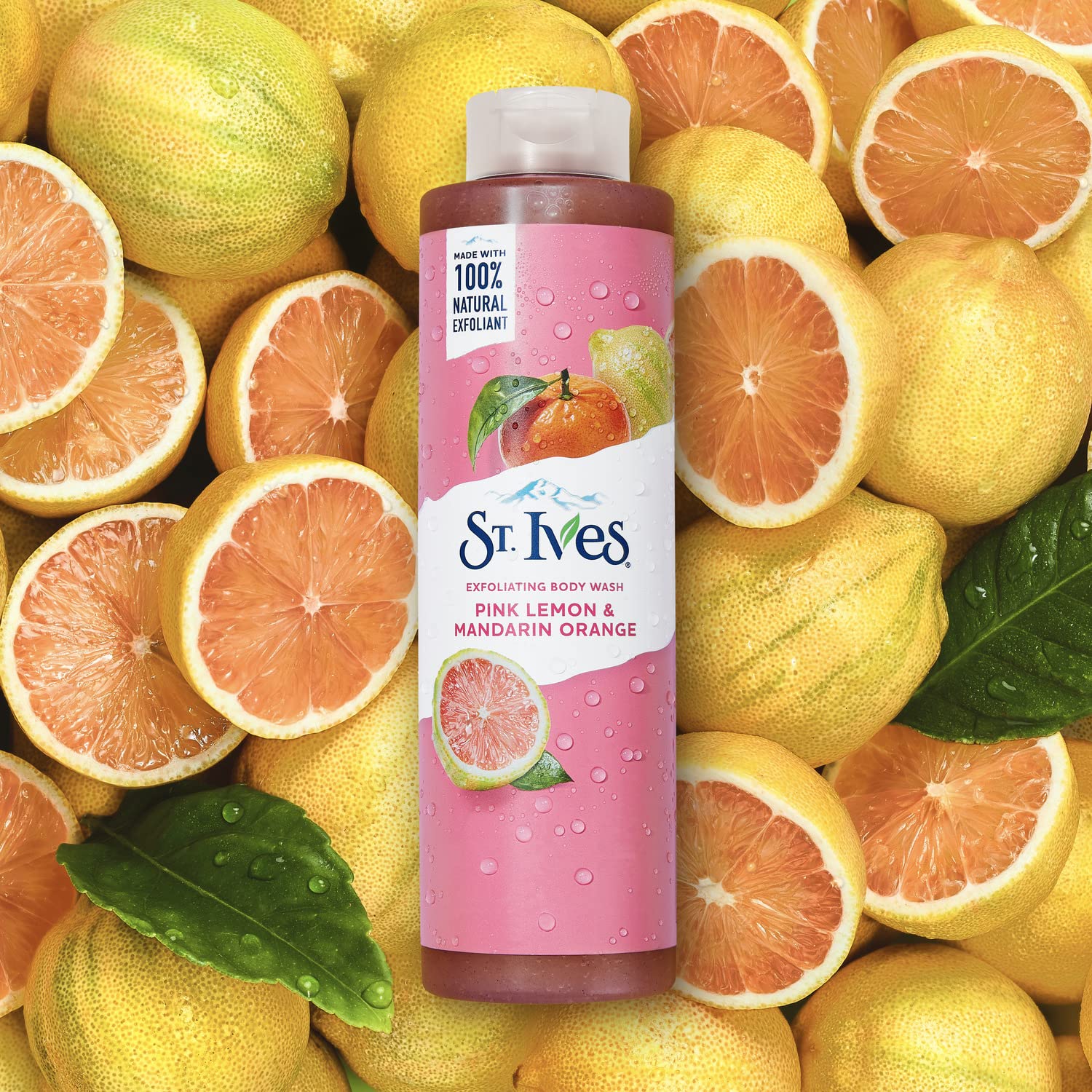 St. Ives Exfoliating Body Wash - Pink Lemon Body Wash for Women with Mandarin Orange, Citrus Body Wash, Body Soap, or Hand Soap with 100% Natural Exfoliants for Glowing Skin, 16 Oz Ea (Pack of 2)
