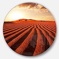 Designart Endless Brown Desert Dunes Modern Landscape Metal Artwork Disc of 23 inch, 23'' H x 23'' W x 1'' D 1P, Orange