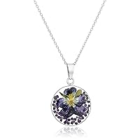 Amazon Essentials Sterling Silver Pressed Flower Round Pendant Necklace, 16