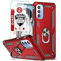 LeYi for Moto G Stylus 2022 Phone Case, Case for Moto G Stylus 4G with 2 Pcs Tempered Glass Screen Protector, [Military-Grade] Rugged Phone Case with Magnetic Ring Kickstand for Motorola G Stylus, Red