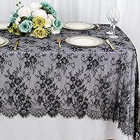 ShinyBeauty Lace Tablecloth Black 60x120 Inch Vintage Floral Lace Table Cloth Embroidered Lace Fabric Black Table Overlay for Halloween Vintage Table Cover Lace Table Linen Rustic Party Table Decor