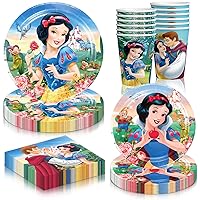 60 pcs Snow White Birthday Party Supplies 20 Plates + 20 Napkin+20 Cups for Girls Boys Kids Snow White Birthday Party Decorations Disposable Dinner Dessert Cake Tableware