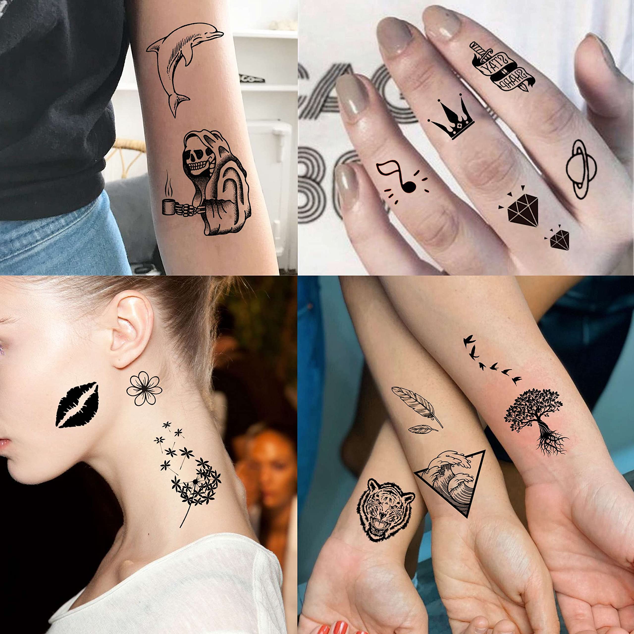 EGMBGM 52 Sheets Tiny Small Temporary Tattoos For Kids Boys Girls, Tribal Animals Butterfly Anchor Compass Tattoo Stickers For Men Women, 3D Cute Flower Fake Face Tatoo Kits Sets For Neck Arm Hands