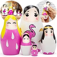 AEVVV Russian Nesting Dolls Set of 5 pcs - Russian Dolls Girly Room Decoration - Pink Gifts for Girls - Matryoshka Doll Pink Decor - Cute Girl Room Ideas