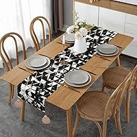 Fashion Modern Black White Gold Triangle Christmas Imitation Hemp Table Runner 14x60in - with Cute Tassel Decoration - Rural Style Home Decor