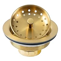 Kitchen Sink Drain Assembly, Sink Drain Basket Strainer 304 Stainless Steel with Removable Sink Strainer Basket and Stopper 3-1/2-inches Gold