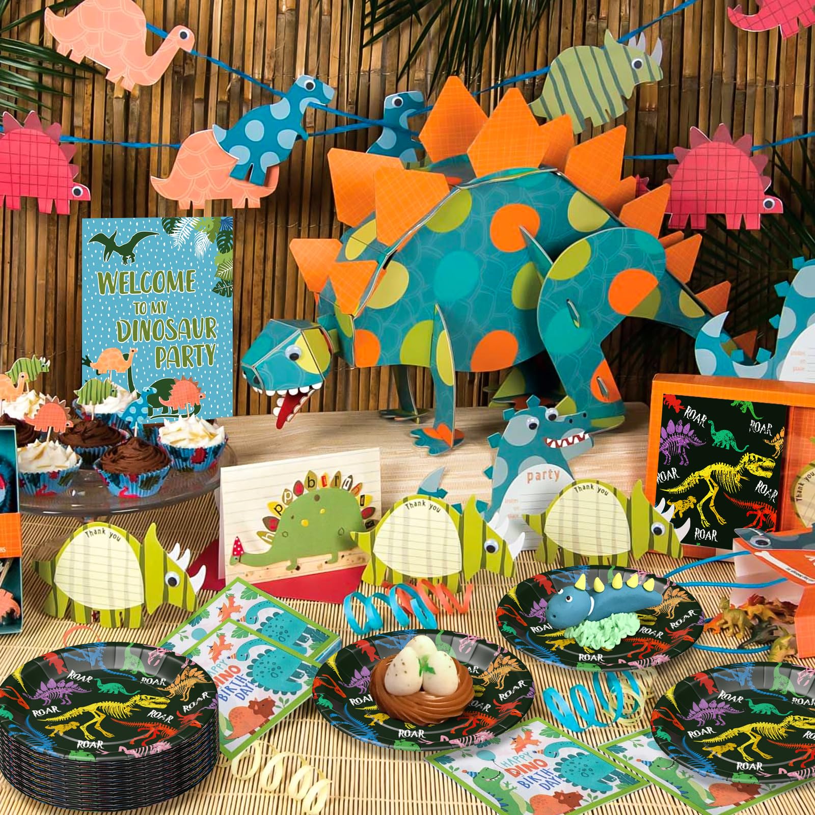 AFZMON Dinosaur Party Plates- 50 Pack 7’’ Disposable Three Rex Paper Cake Plates, Dinosaur World Themed Birthday Party Supplies Decorations Tableware for Kids Baby Shower