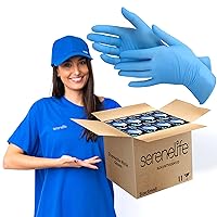 SereneLife 1000 Pcs Nitrile Disposable Gloves - Soft Industrial Gloves, Nitrile and Vinyl Blend Gloves Powder-Free, Latex-Free Protective Gloves, Soft and Comfortable, Size Small SLGLVNIT100SMX10 Blue