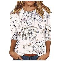 3/4 Sleeve Tops for Women Summer Casual Printed Shirt Crewneck Cute Tunic 2024 Trendy Three Quarter Length T-Shirt