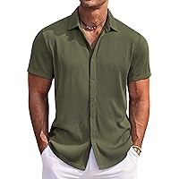 COOFANDY Men's Casual Shirts Short Sleeve Button Down Shirt for Men Wedding Beach Fashion Shirt