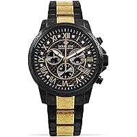 LOUIS XVI Palais Royale Men's Watch Chronograph 43 mm Swiss Quartz Movement Stainless Steel Strap Bicolour Black Gold Dial Carbon Real Diamonds Roman Numbers 1091, gold, Bracelet