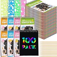 100 Pack Scratch Note Pads for Kids, Scratch Notebooks Bulk Scratch Note Pads Rainbow Art Paper Goody Mini Coloring Books for Kids Art Party Supplies