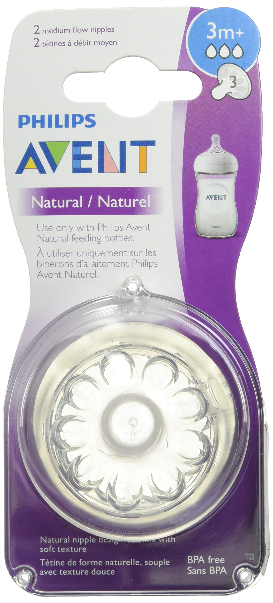 Philips AVENT Natural Baby Bottle Medium Flow Nipple 3M+, One Size, 2 Count