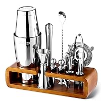 KITESSENSU Mixology Bar Kit with Stand | Complete 11-Piece Cocktail Shaker Set Bar Set for Inspired Drink Mixing Experience | Bartender Accessories for Home Bar Tools Set with Recipes Booklet