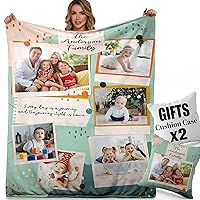 2 Throw Pillowcases Included, Double Sided Custom Blanket Photo Text Personalized Blanket Customized Memorial Gift for Girlfriend Boyfriend Wife Husband Mom Dad Grandma for Birthday Anniversary