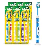 GUM Crayola Metallic Marker Children’s Toothbrush , Soft Bristled Kids’ Toothbrush Set Age 5+ , Suction Cup Base , 2ct (6pk)