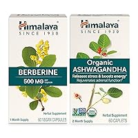 Berberine from Indian Barberry Root for Daily Metabolism Support Plus Organic Ashwagandha for Energy Support, 60ct Each – 2-Product Bundle