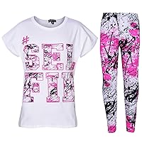 Girls Love Print Top Short Sleeve T-Shirt & Splash Print Fashion Leggings Set Age 5-13 Years