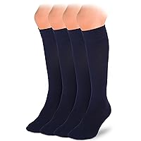 Hugh Ugoli Knee High Cotton Socks for Girls Boys and Toddlers, Solid Color Long School Uniform Socks 3-14 Years Old, 4 Pairs