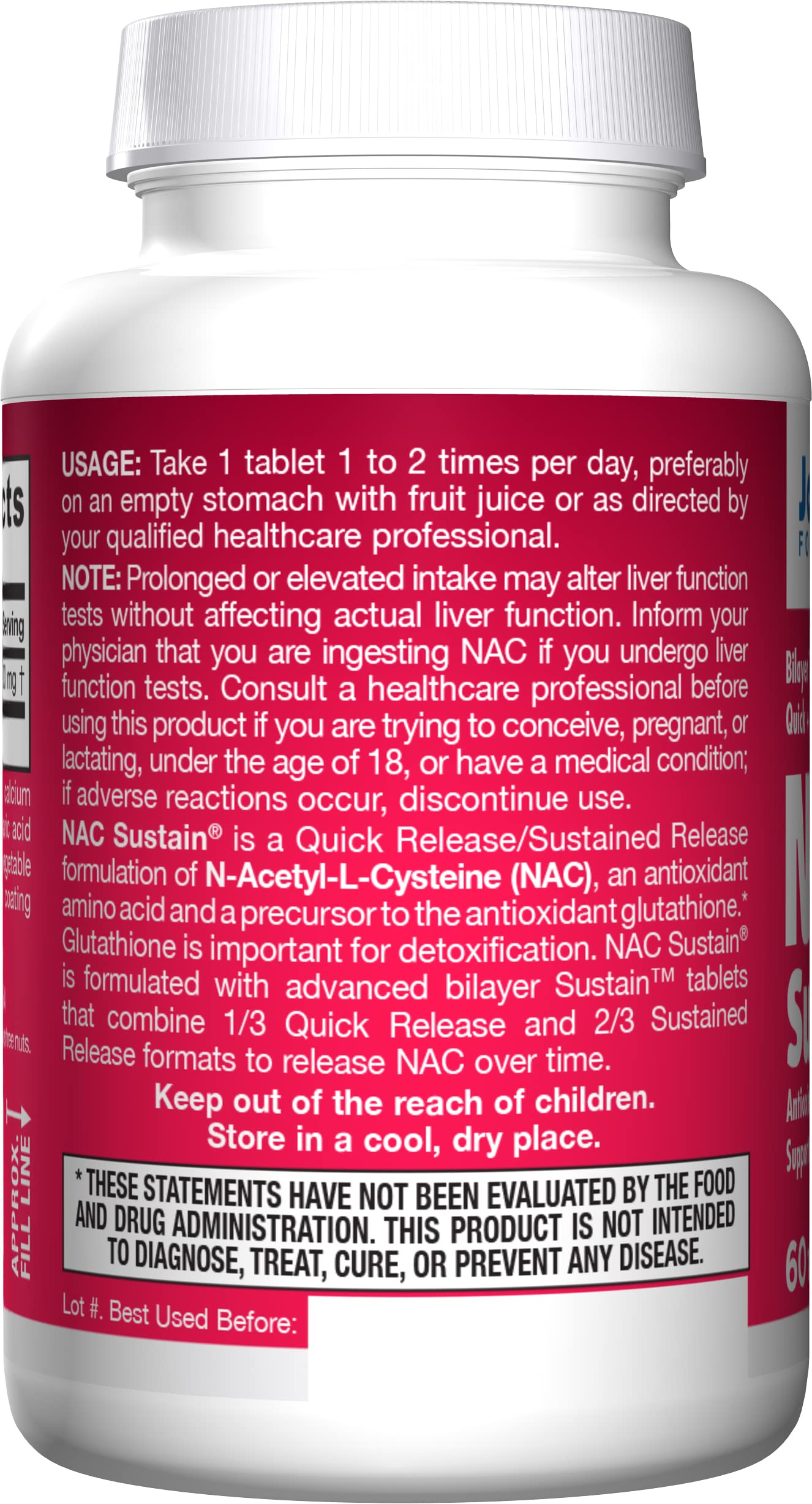 Jarrow Formulas N-A-C Sustain, Supports Liver and Lung Function, 600 Mg, 60 Sustain Tablets (Pack of 2)