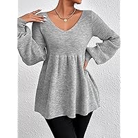 Sweaters for Women Lantern Sleeve Peplum Sweater (Color : Gray, Size : Medium)