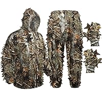 LOOGU Ghillie Suit 3D Maple Leafy Camouflage Clothing Super Lightweight Hooded Outfit for Hunting, Shooting, Wildfowl, Paintball, Wildlife Photography, Halloween