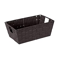Simplify Small Shelf Woven Strap Tote | Decorative Storage Basket | Built in Handles | Organization | Closet | Bedroom | Bathroom | Nursery | Accessories | Toys | Gifts | 1 Pack | Chocolate