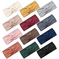12 Pack Headbands for Women Knotted Cross Twist Wide Turban Hair Band Elastic Workout Non Slip Sweat Hair Wrap for Yoga Running Sport Accessories for Girls…