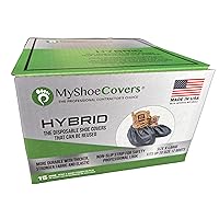 Hybrid Semi-Disposable Shoe Covers, Non-Slip, Extra Large - Fits Up To Size 12 Work Boots, Indoor Use, Black Heavy Duty Reusable Booties for Contractors (1 Box of 15 Pairs - XL)