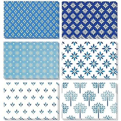 48-Pack Blue Stationery Notecards and Envelopes Set, 4x6-Inch Generic All Occasion Thank You Notes for Birthdays, Business Anniversaries, 6 Floral Designs (Blank Inside)