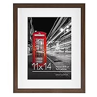 Americanflat 11x14 Picture Frame in Walnut - Displays 8x10 with Mat or 11x14 Without Mat - Engineered Wood with Shatter Resistant Glass - Horizontal and Vertical Formats for Wall