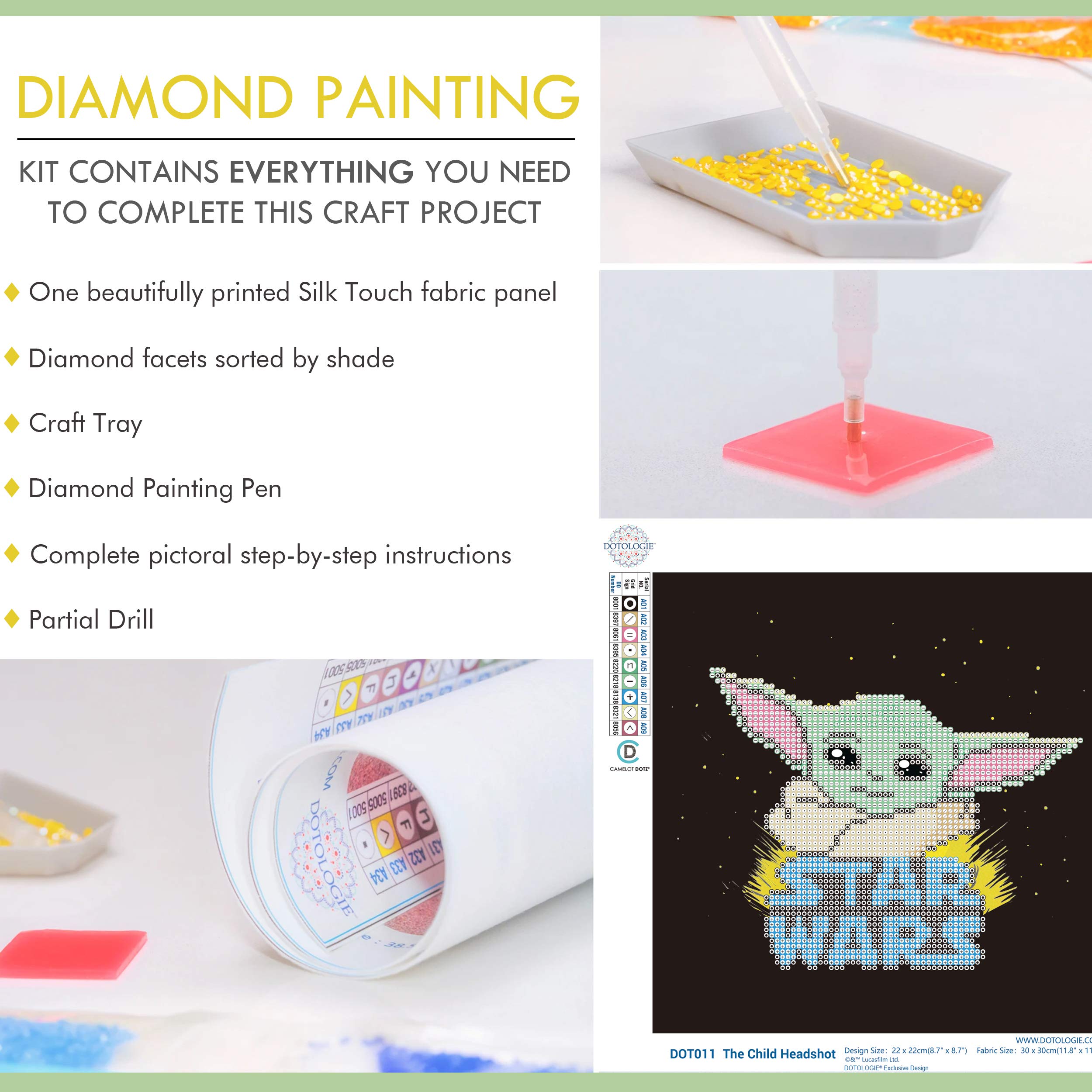 DOTOLOGIE 5D Diamond Painting Kit for Adults & Kids, Baby Yoda, 8.7 x 8.7