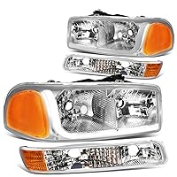 Chrome amber HL-LB-SIERRA99-CH-AM 4PCs LED DRL Strip Headlight+Bumper Lamp[99-07 GMC Sierra/Yukon]