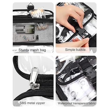 Hanging Toiletry Bag TSA Approved Clear Toiletry Bag for Women and Men 2 in 1 Removable TSA Liquids Travel Bag Waterproof Carry On Airline 3-1-1 Compliant Bag Quart Sized Luggage Pouch (Clear)