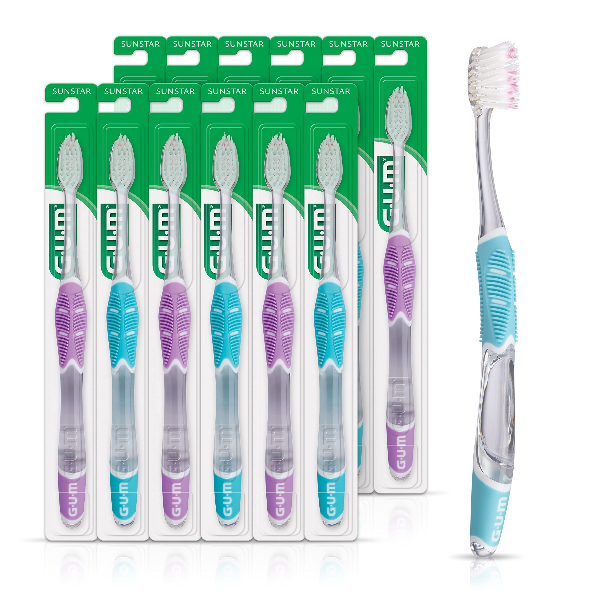 GUM 527 Technique Deep Clean Battery Powered Toothbrush, Compact Head, Sensitive Bristles, Bulk Samples, 12 Count