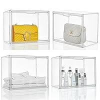 Attelite Plastic Purse and Handbag storage Organizer for Closet, 4 Pack Clear Acrylic Display Case with Magnetic Door for Wallet, Book, Cosmetic, Toys, Clutch Organization