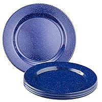 Tablecraft Enamelware Dinnerware Camping Plates | Blue Speckled Granite Wear Porcelain Enamel Over Steel Metal | Outdoor Indoor Kitchen 10.25